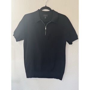 Magaschoni Man Black Merino Wool Blend Polo Sweater Small S Zip Neck